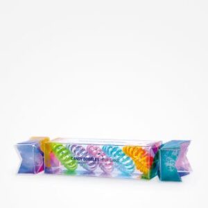 ELASTICOS DE CABELO CANDY BOBBLES · EMBALAGEM COM 5 UNIDADES.